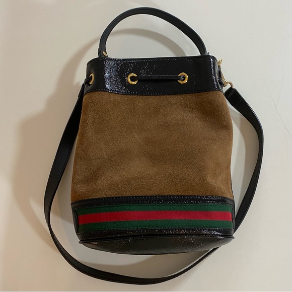 Gucci Suede Ophidia Bucket Bag With Web Detail - Picture 7 of 17